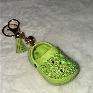 Green Rhinestone Croc Mini Shoe Keychain